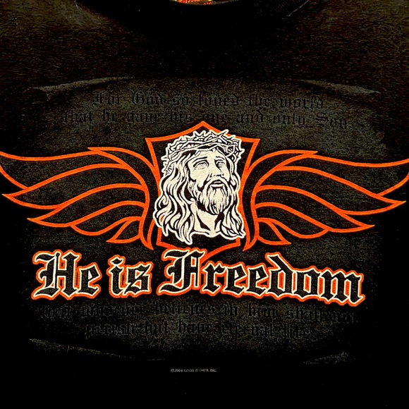 HE IS FREEDOM BLESSED BIKER JESUS TEE SHIRT - Picture 2 of 7